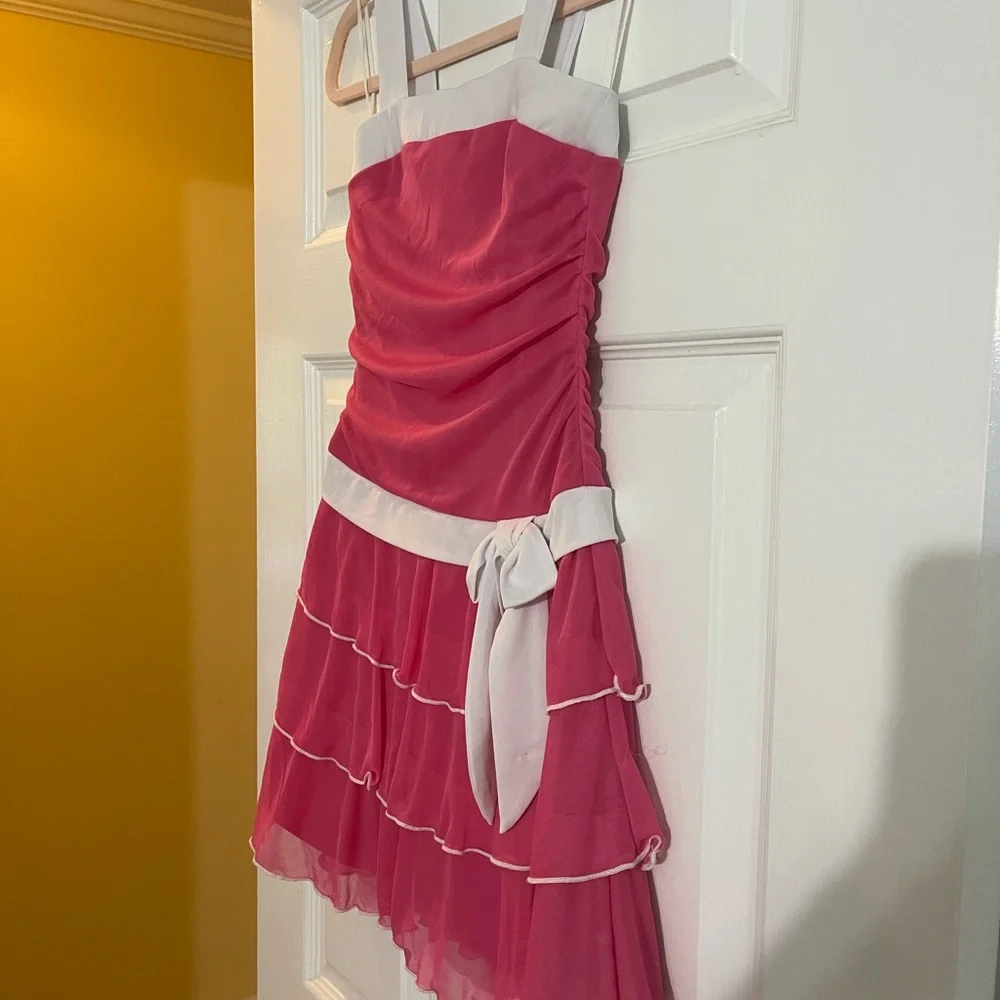 I.N. San Francisco Formal Hot Pink Dress White Straps & Bow Girls Size 10 π - Picture 5 of 16